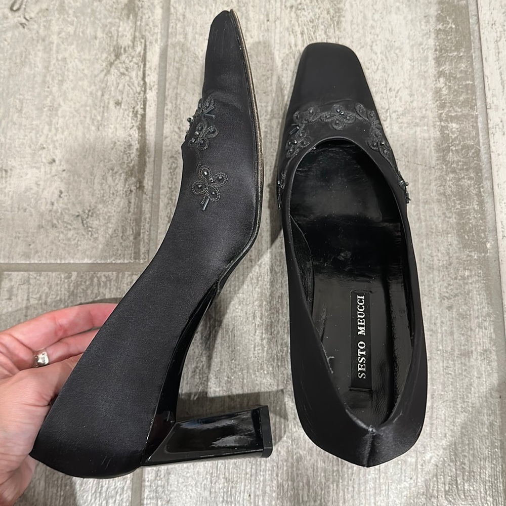 Vintage Sesto Meucci Black Beaded Heels